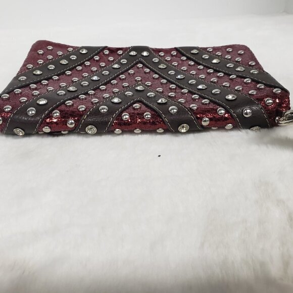 Rustic Couture Wristlet Wallet Grunge Punk Studded Maroon Brown - Picture 8 of 15